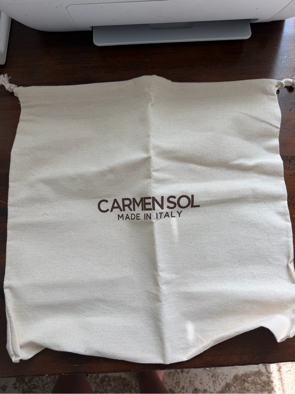 CARMEN SOL Canvas Drawstring Dust Bag - Natural with Brown Logo
